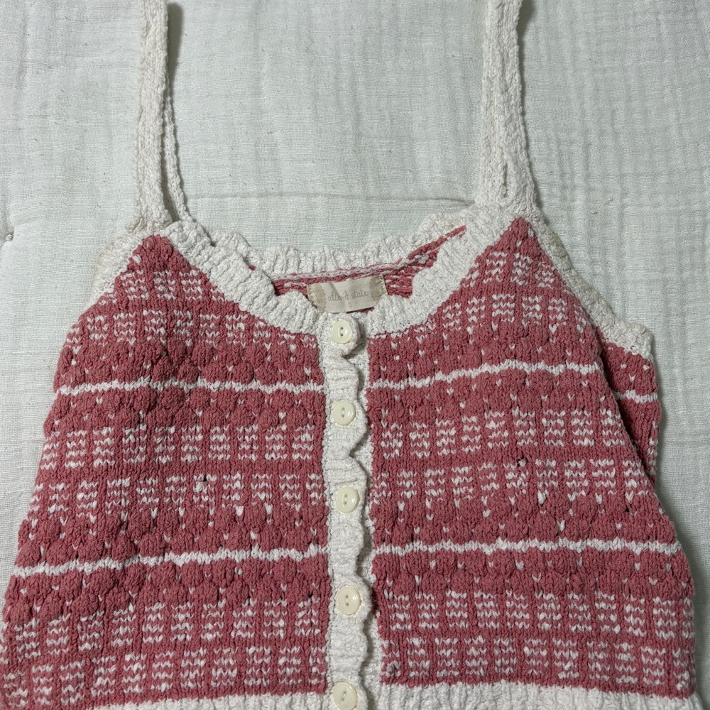 Altar’d State Pink and White Knit Button-Up Tank Top